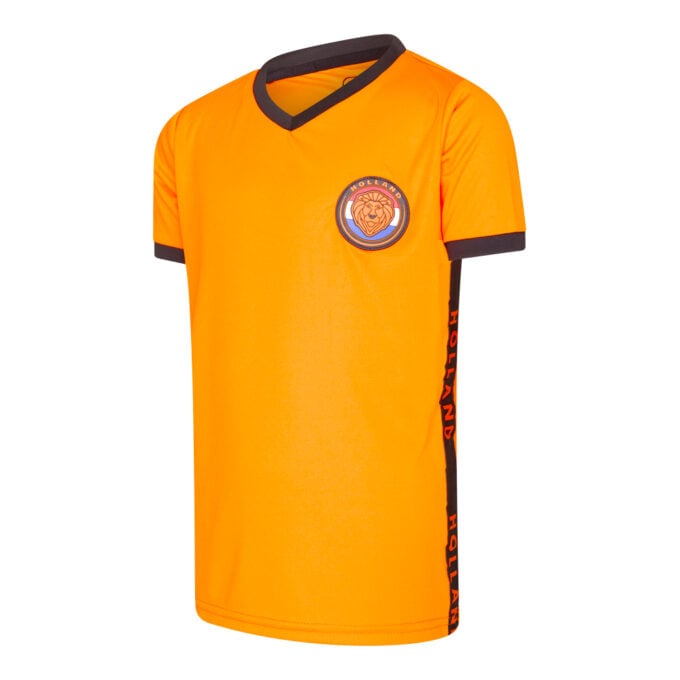 Oranje meisjes voetbaltenue shirt schuin